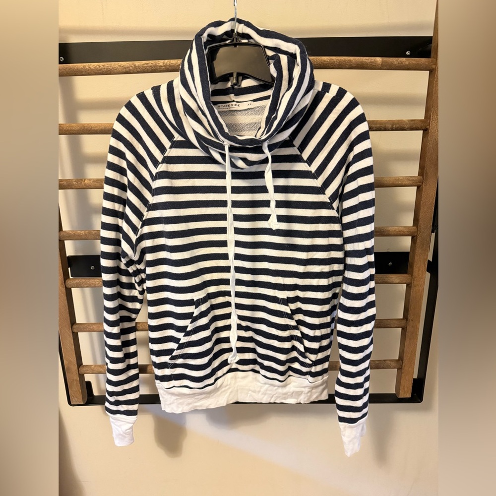 Stateside Classic Navy and White Striped Cowl 
-Neck Sweater
